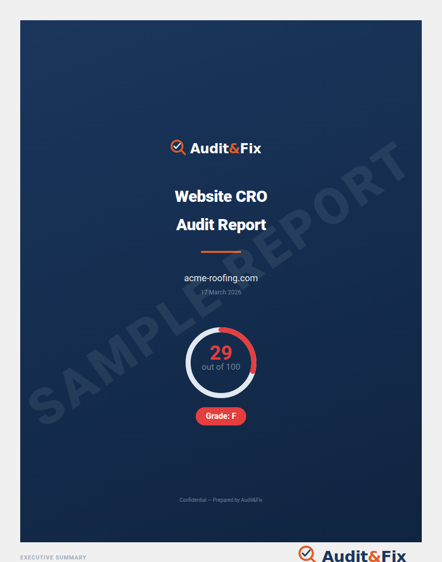 Report cover page showing domain, score and grade